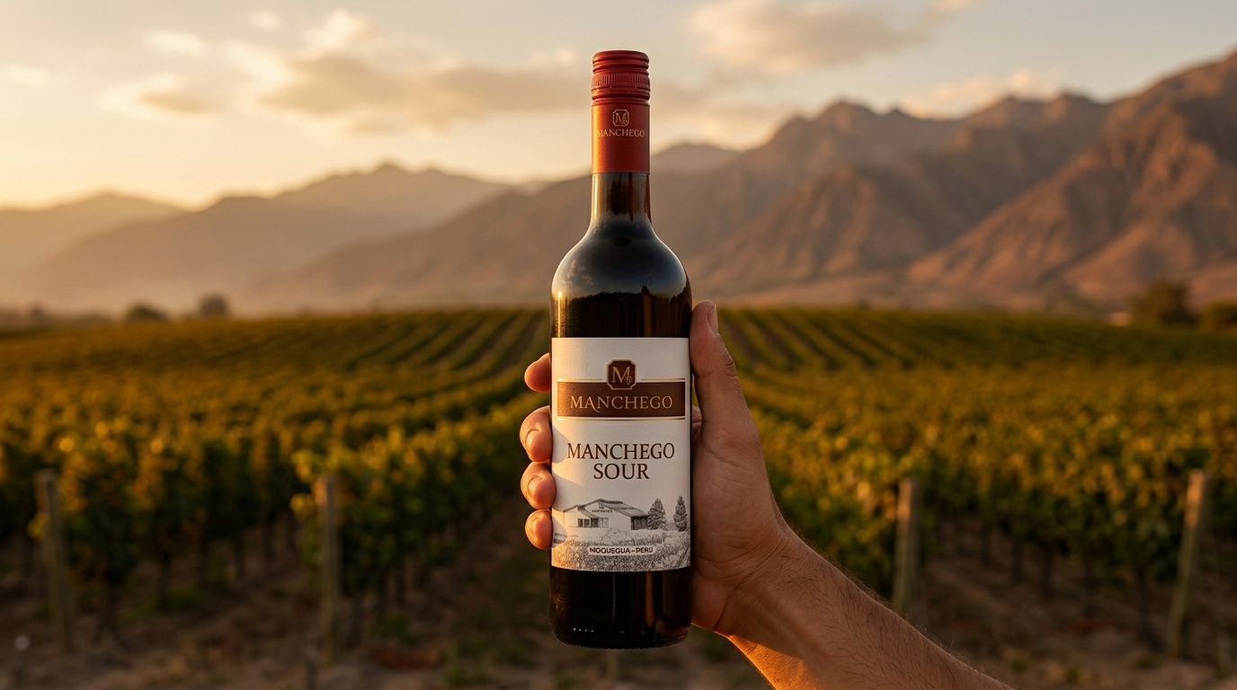 Manchego Sour - Cóctel artesanal de Bodega Manchego con pisco y damasco